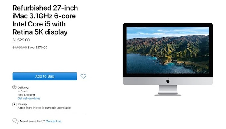 Apple начала продавать восстановленные 27-дюймовые iMac 2020 года